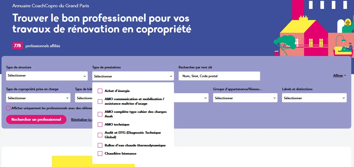 Interface de l'annuaire CoachCopro