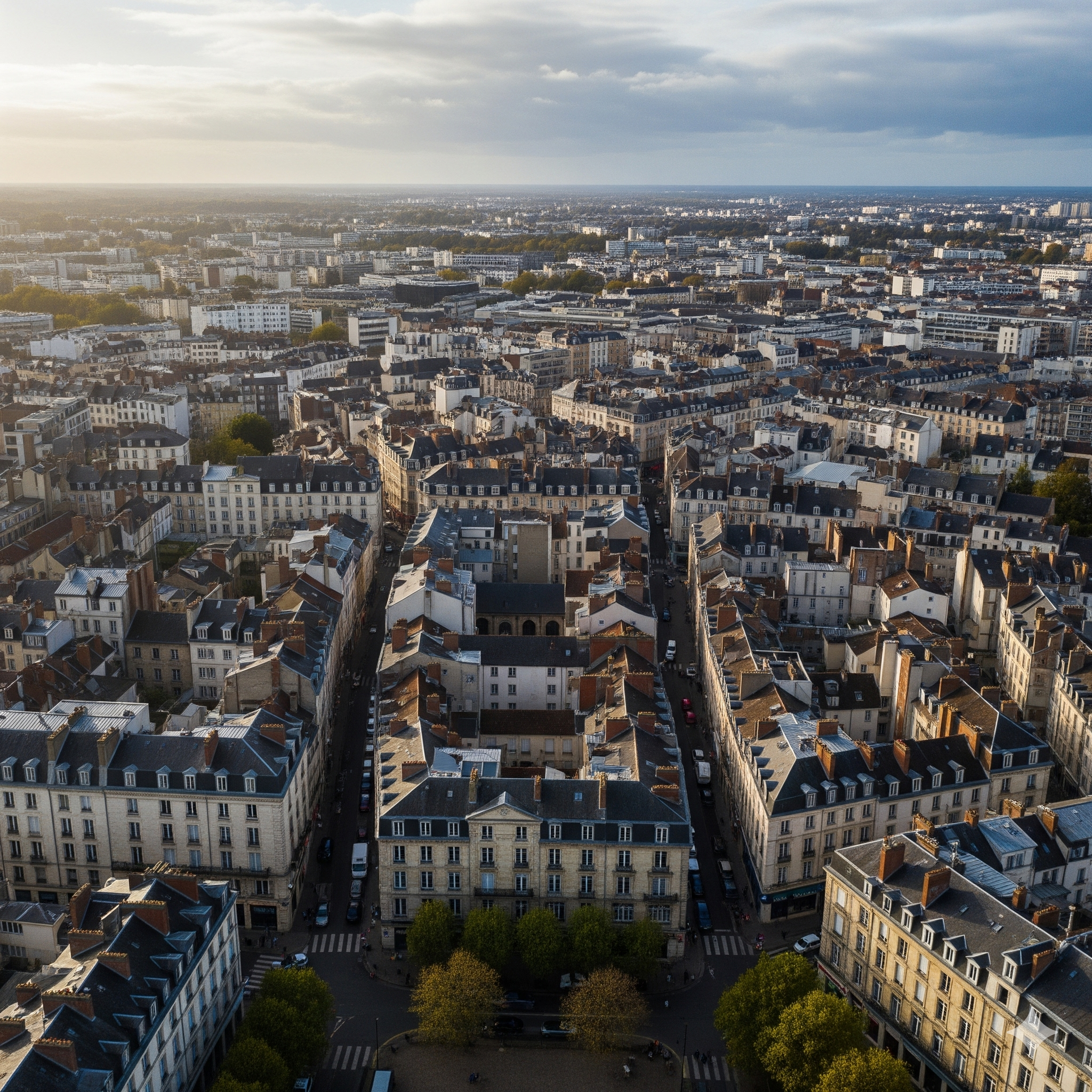 Vue aérienne du centre de Nantes