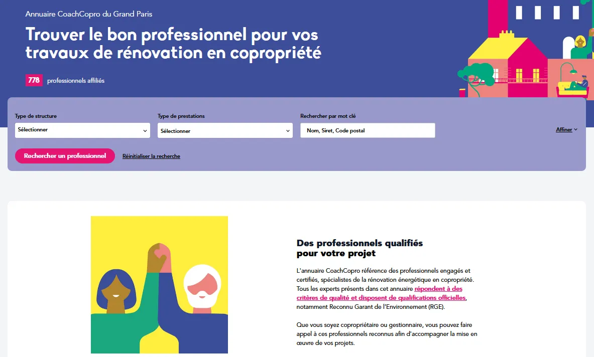 Interface de l'annuaire CoachCopro